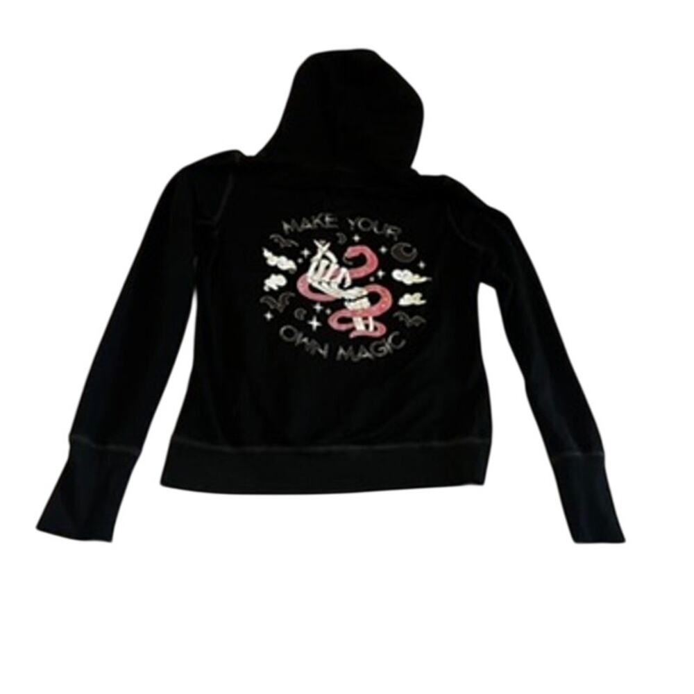 Peachy Athletics Make Your Own Magic Distressed Zip-Up Hoodie Twisted Black M